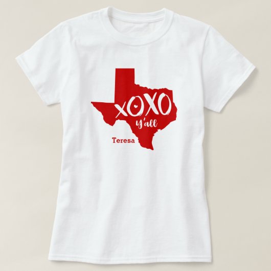 レイダーレッドXOXO, Y'all -テキサス州州形状 Tシャツ (デザイン正面)