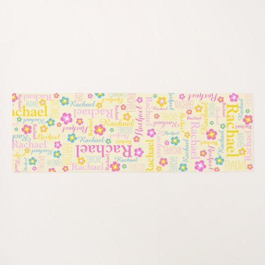 レイチェルの花の名前タイポグラフィ黄色のピンク ヨガマット (裏面(横))