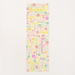 レイチェルの花の名前タイポグラフィ黄色のピンク ヨガマット