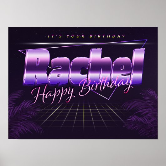 レイチェル名Vorname lila retroポスターGeburtstag ポスター (正面)