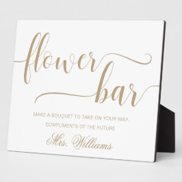 レイトンモダン金ゴールドミニマルフラワーバー標識 フォトプラーク