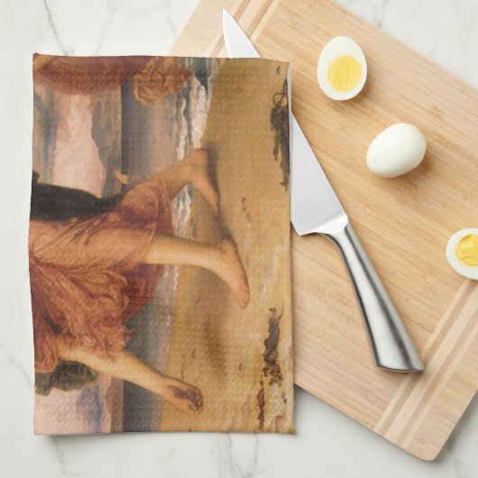 レイトン卿によって小石を拾うギリシャの女の子 キッチンタオル (四つ折り)