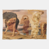 レイトン卿によって小石を拾うギリシャの女の子 キッチンタオル (横)