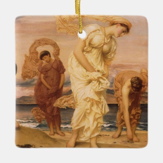 レイトン卿によって小石を拾うギリシャの女の子 セラミックオーナメント (正面)