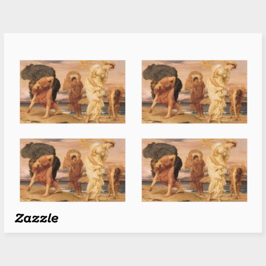 レイトン卿によって小石を拾うギリシャの女の子 長方形シール (シート)