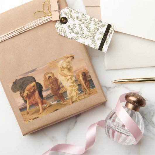 『レイトン卿による、石を拾うギリシャの少女たち』 長方形シール (ギフト)