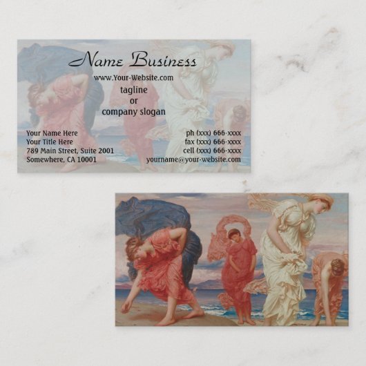 レイトン・ギリシャ・ガールズが海辺で小石を拾い上げる 名刺 (正面/裏面)