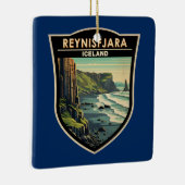レイニスフジャラビーチアイスランドトラベルアートヴィンテージ セラミックオーナメント (右)
