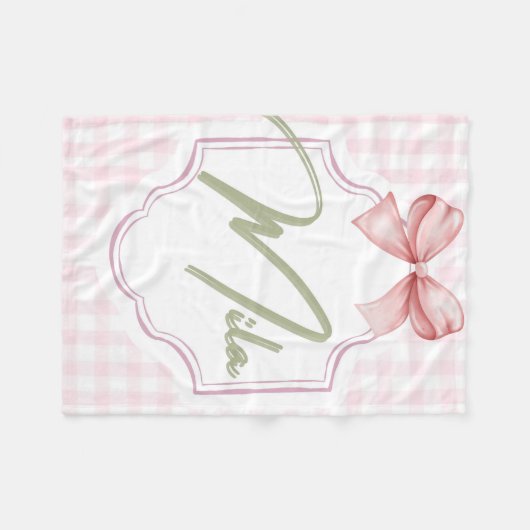 レイニーパーソナライズされたベビーガール子供部屋ボウ&ギンガム フリースブランケット (正面(横))