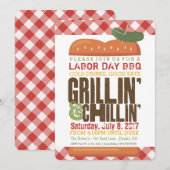 レイバー・デイのBBQ、裏庭のバーベキュー、休日のBBQ 招待状 (正面/裏面)