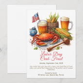 レイバー・デイ・クラブ・フィースト招待状 - 愛国的な海鮮パーティー 招待状 (正面/裏面)