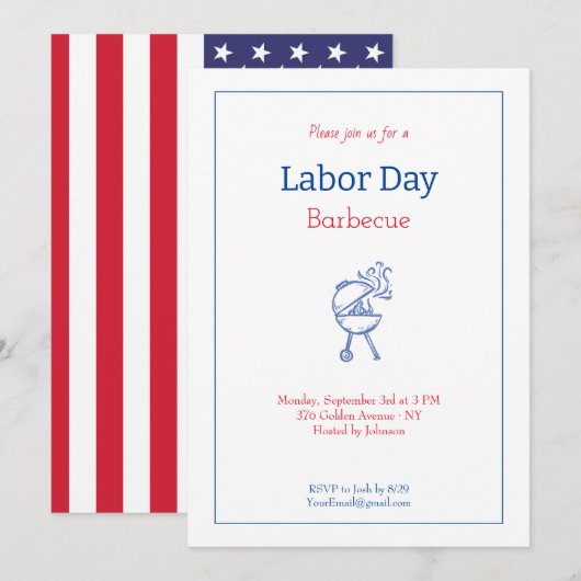 レイバー・デイ・バーベキュー・パーティ ミニマリスト 招待状 (正面/裏面)