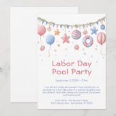 レイバー・デイ・プールパーティーの赤白青の招待状 招待状 (正面/裏面)