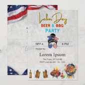 レイバー・デイ・ホリデー・カード　赤・白・青　BBQ 招待状 (正面/裏面)