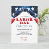 レイバー・デイ BBQ パーティー ワーカー 愛国的なアメリカ国旗 招待状 (スタンド正面)