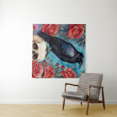 レイブンオンスカルレッドローゼスティール(緑がかった色)背景 タペストリー (インサイチュ(横))