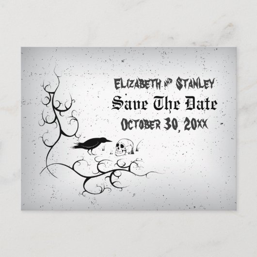 レイブンスカルハロウィーンゴシック結婚式の日付を保存 案内ポストカード (正面)