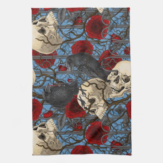 レイベンの秘密。暗くて陰気なゴシック様式のイラストレーション キッチンタオル (縦)