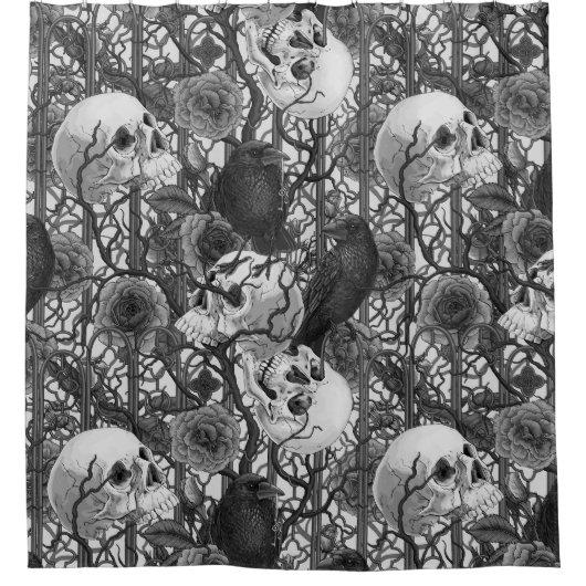 レイベンの秘密。暗くて陰気なゴシック様式のイラストレーション シャワーカーテン (正面)