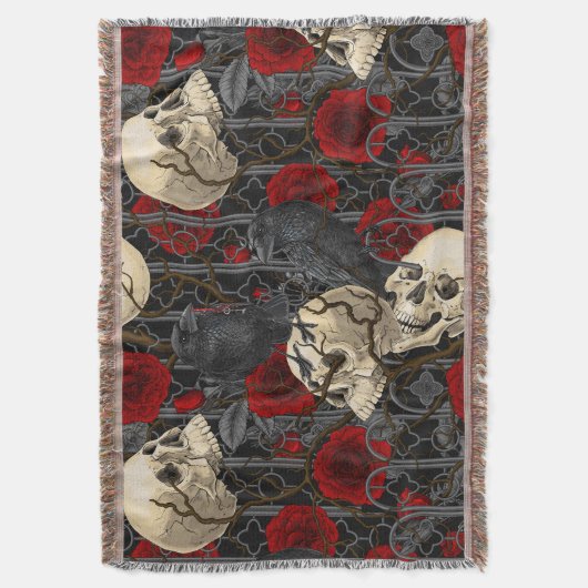レイベンの秘密。暗くて陰気なゴシック様式のイラストレーション スローブランケット (正面縦)