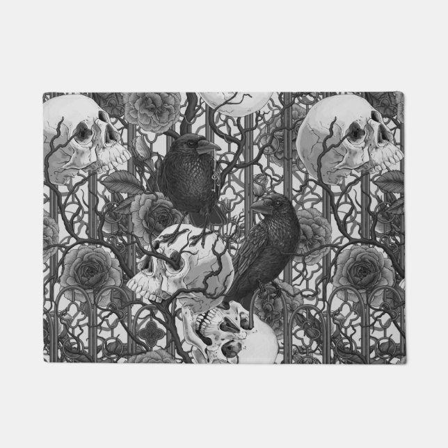 レイベンの秘密。暗くて陰気なゴシック様式のイラストレーション ドアマット (正面)