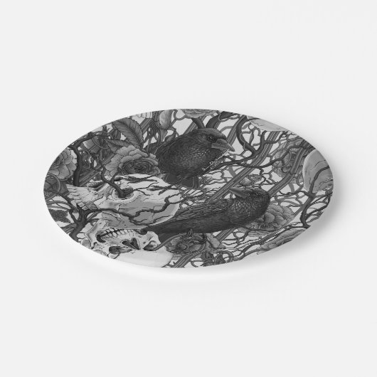 レイベンの秘密。暗くて陰気なゴシック様式のイラストレーション ペーパープレート (アングル)