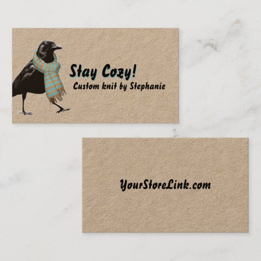 レイベンクラフトコージー編み物クロチェットハンドメイドスカーフ 名刺 (正面/裏面)