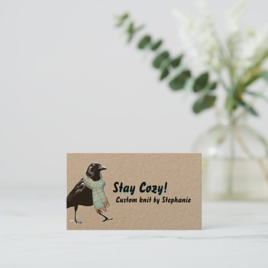 レイベンクラフトコージー編み物クロチェットハンドメイドスカーフ 名刺 (スタンド正面)