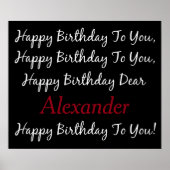 レイベンブラックアンドホワイト誕生日ソングパーソナライズされた ポスター (正面)