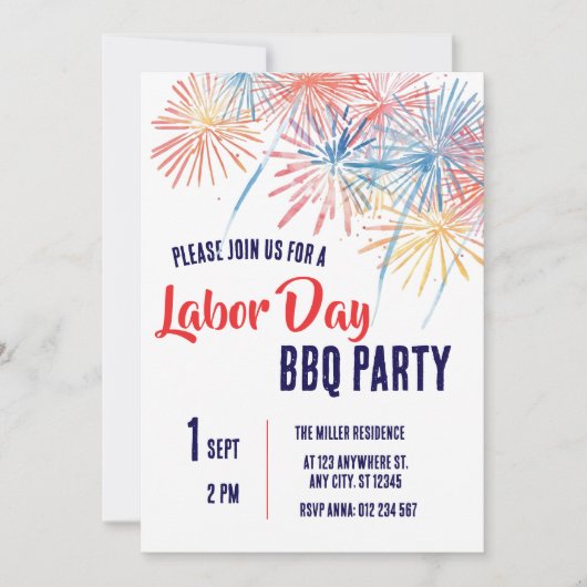レイボーデーBBQパーティーレッドホワイトブルーの愛国心 招待状 (正面)