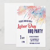 レイボーデーBBQパーティーレッドホワイトブルーの愛国心 招待状 (正面/裏面)