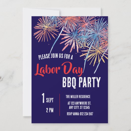 レイボーデーBBQパーティーレッドホワイトブルーの愛国心 招待状 (正面)