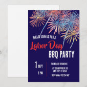 レイボーデーBBQパーティーレッドホワイトブルーの愛国心 招待状 (正面/裏面)
