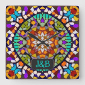 レイヤーカラフルモザイク錯覚 – イニシャル スクエア壁時計 (正面)