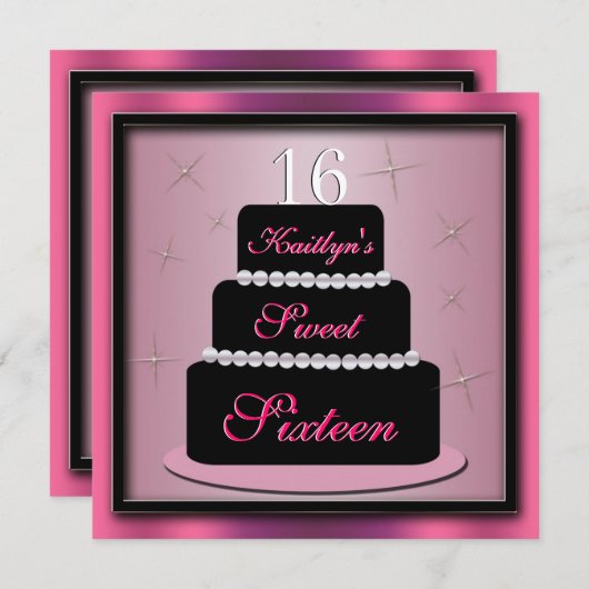 レイヤーケーキの誕生会の招待 招待状 (正面/裏面)