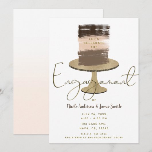 レイヤーケーキ モダン エレガント ラスティック 婚約 パーティー 招待状 (正面/裏面)