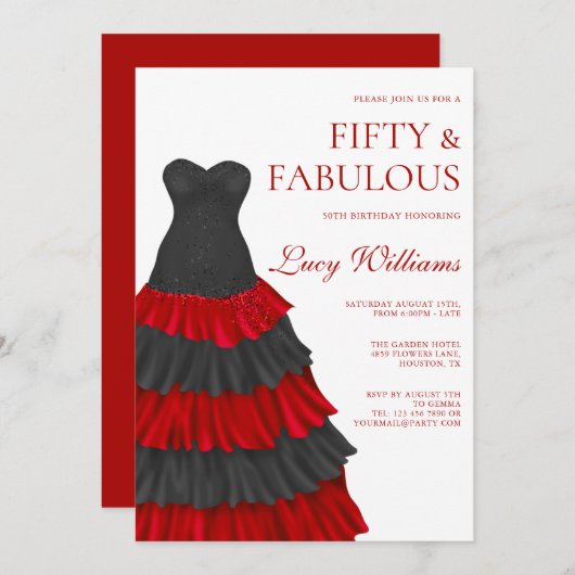 レイヤードドエレガントレス、50thと素晴らしい誕生日 招待状 (正面/裏面)