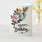レイヤードフラワーの誕生日カード カード (黄色い花)