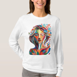 レイヤードペーパーカットポートレートのフローラルハーモニー Tシャツ