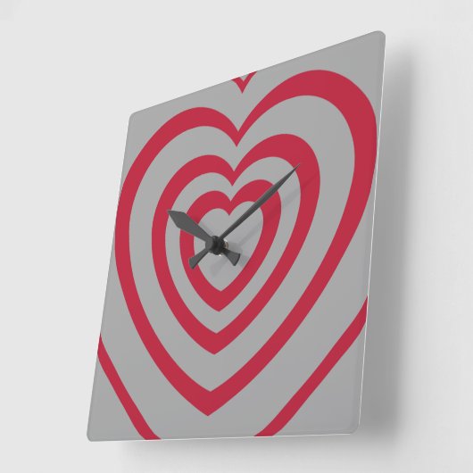 レイヤードレッド&グレーハートの美学 スクエア壁時計 (傾斜)