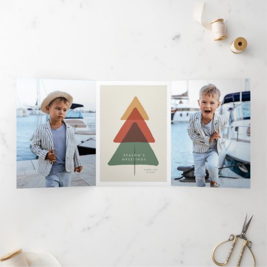 レイヤード ツリー - 季節のグリーティング 三つ折りクリスマスカード (内部)