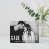 レイヤーモダンタイポグラフィフォト日付の保存 案内ポストカード (スタンド正面)