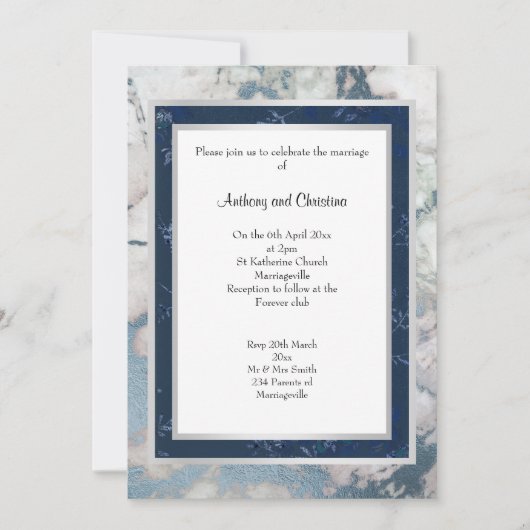 レイヤNAVY BLUE SILVER MARBLE 結婚's 招待状 (正面)