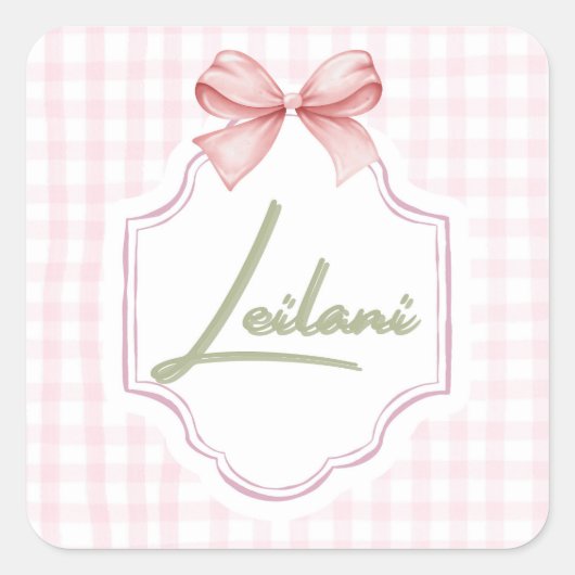 レイラニパーソナライズされたベビーガール子供部屋ギンガム スクエアシール (正面)