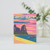 レイリービーチタイランドトラベルアートヴィンテージ ポストカード (スタンド正面)