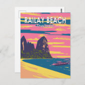 レイリービーチタイランドトラベルアートヴィンテージ ポストカード (正面/裏面)