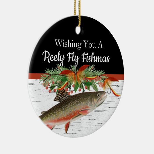 レイリーフライフィッシュマス魚釣りクリスマスハートオルネーム セラミックオーナメント (右)