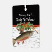 レイリーフライフィッシュマス魚釣りクリスマスハートオルネーム メタルオーナメント (正面左)