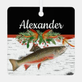 レイリーフライフィッシュマス魚釣りクリスマスハートオルネーム メタルオーナメント (裏面)