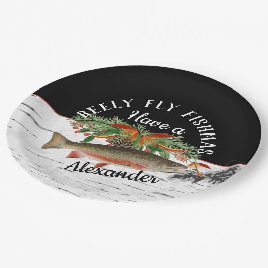 レイリーフライフィッシュマス魚釣りクリスマス ペーパープレート (アングル)